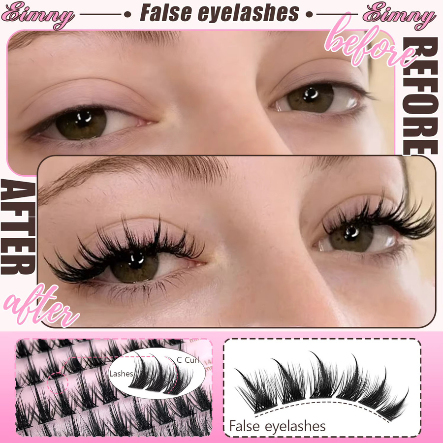 EIMNY Wimpernverlängerungen Little Devil-Stil, 300 Stück, 10–16 mm, natürlich - Bild 2