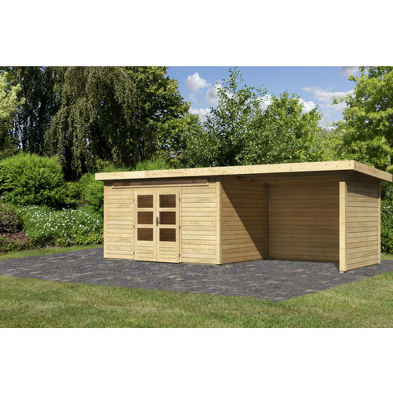 KARIBU Gartenhaus Kandern aus Holz in Braun mit Anbaudach B/H/T: 655 x 222 x 244 cm - Bild 3