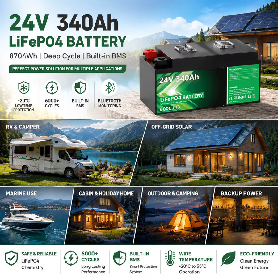 PAPOOL LiFePO4 Lithium-Batterie mit Bluetooth in Schwarz für Solarpanel, Wohnmobil, Golfwagen und Boot - Bild 8