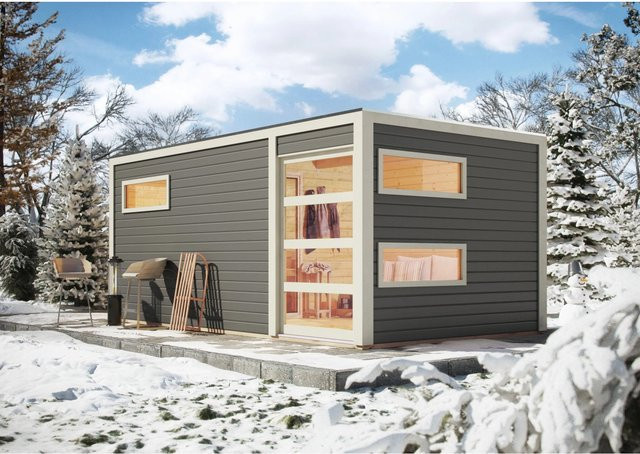 Karibu Saunahaus Kjeld mit Bio-Ofen 9 kW und externer Steuerung in Terragrau - Bild 2