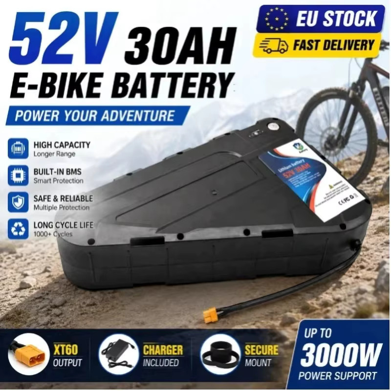 DAGENLY Hochleistungs-Lithium-E-Bike-Akku für Elektro-Mountainbike und Fat Tire MTB, 48V/52V, Farbe: Schwarz - Bild 1