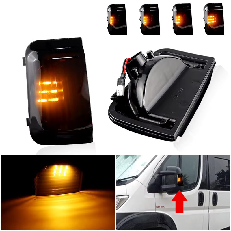APMATAUTO Dynamische LED Blinker für Peugeot Boxer, Fiat Ducato und Citroen Relais ab 2006, Rückspiegel Blinkerleuchten in Schwarz, 2er Set - Bild 6