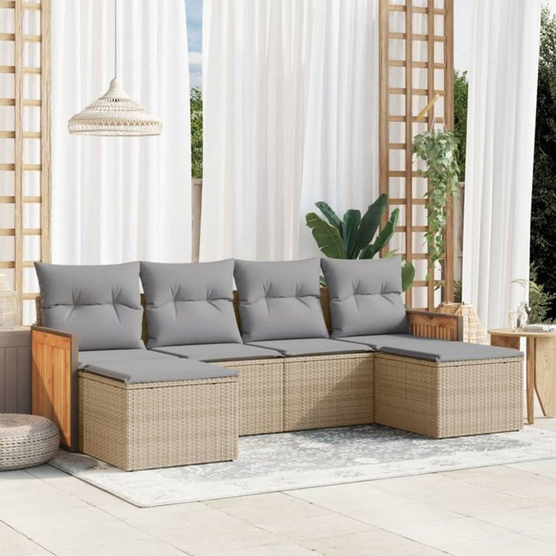 Vidaxl Gartenmöbel-Set aus Polyrattan mit 6-teiliger Polsterung in Beige - Bild 1