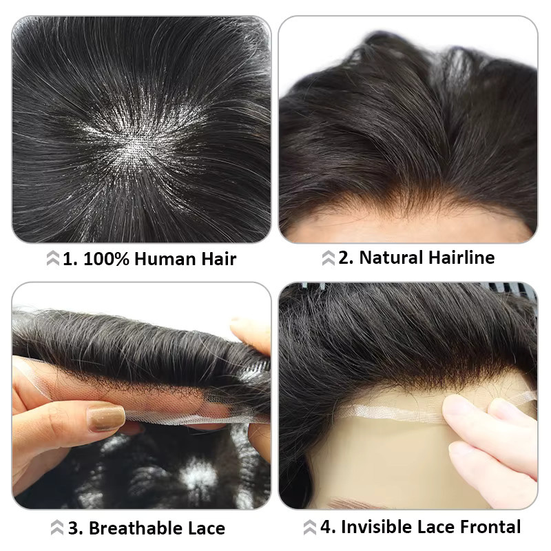 Addbeauty Herren-Kapillarprothese, Vollspitze-Toupet, indisches Echthaar - Bild 5