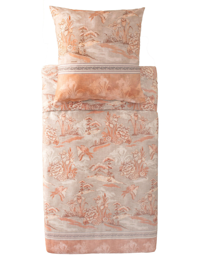 Bassetti Satin Bettwäsche ACQUAFORTE Mako-Satin aus Baumwolle in Terrakotta mit floralem Design, bestehend aus Bettbezug und Kissenbezug (80x80 cm) - Bild 1