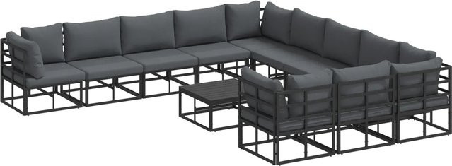 vidaXL Garten-Sofa-Set 12-tlg. in U-Form aus Aluminium mit Kissen in Schwarz - Bild 1