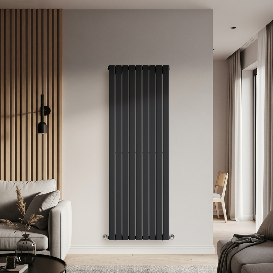 Einlagiger Design-Heizkörper Vertikal von Delta in Grau (Carbon Grey), Höhe: 178 cm, Breite: 63 cm - Bild 1