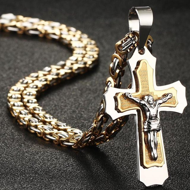 diyalo Anhänger Halskette, Kruzifix Jesus Kreuz, Edelstahl, Herren - Bild 1