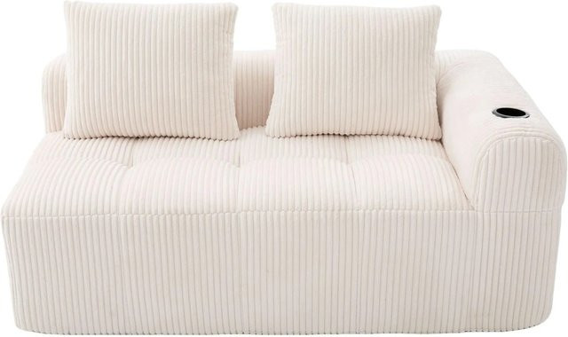PXloue 2-Sitzer Sofa aus Cord in Beige mit Getränkehalter und Seitentasche - Bild 1