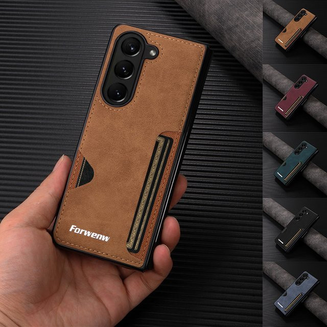 EUCAGR Luxus PU Leder Handyhülle für Samsung Galaxy Z Fold 7 6 5 4 3, stoßfest und weich, Farbe: Rot - Bild 1