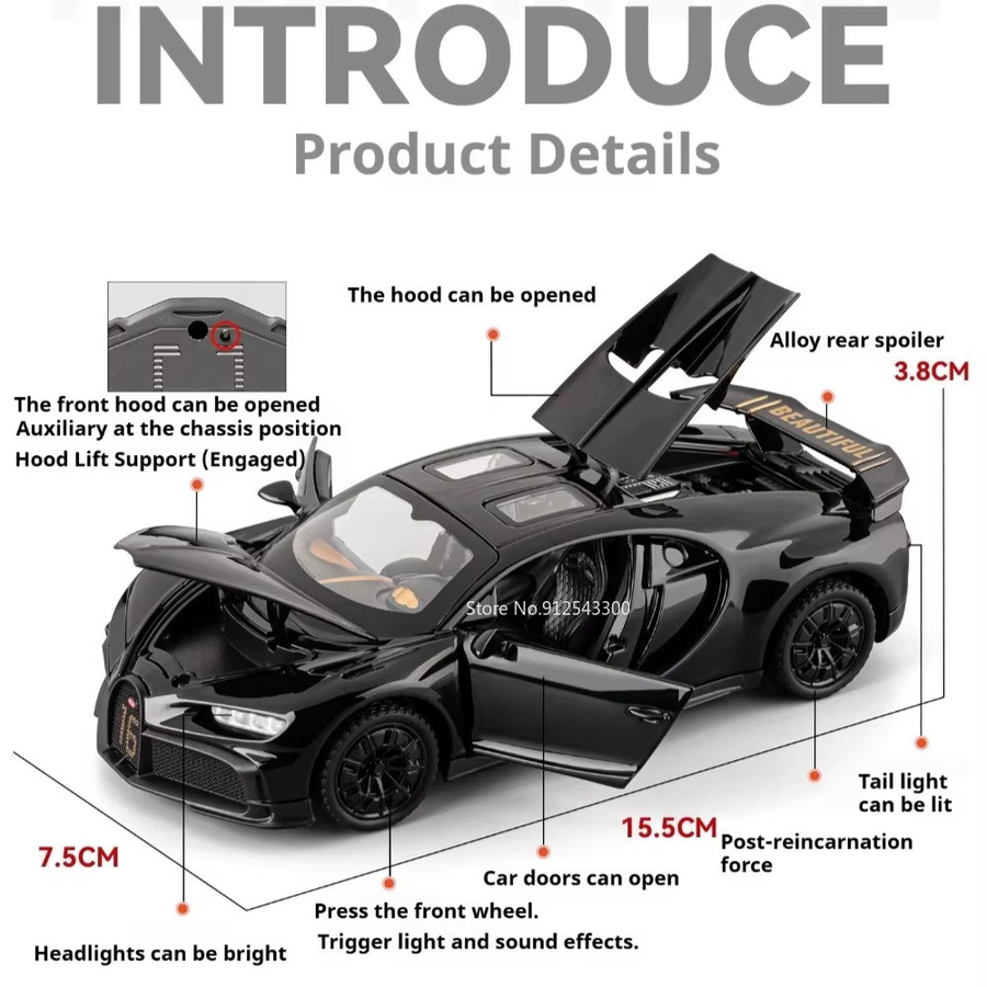 caipo Chiron Bolide Automodell, 1:32, mit Licht und Sound, Metall, Rot - Bild 2