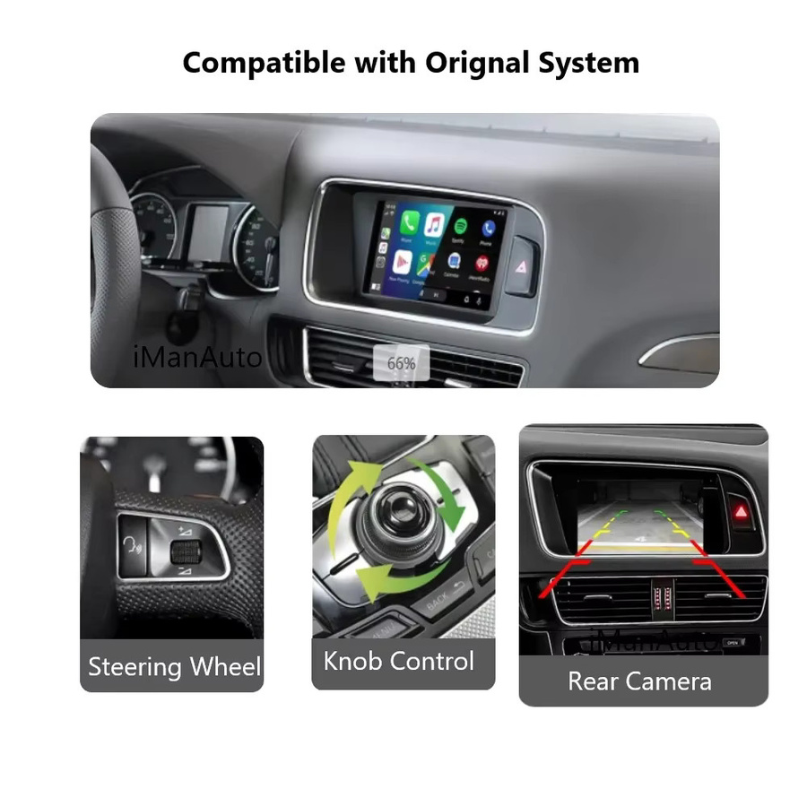 AUTOABC Drahtloses CarPlay und Android Auto Multimedia-Modul mit Mirror Link, Bluetooth und Rückfahrkamera-Unterstützung für Audi A4 B8, A5 und Q5 (2009–2015) - Bild 3