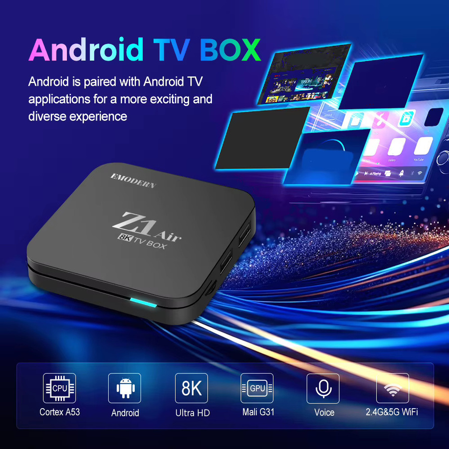 CLIBABIQBOX Z1 Air Android 15 TV-Box mit Allwinner H313 Octa-Core, 4G 5G Dual WiFi, Bluetooth 5.0 und 8K 4K Video Unterstützung, Media Player mit Sprachfernbedienung für IPTV, Schwarz - Bild 3