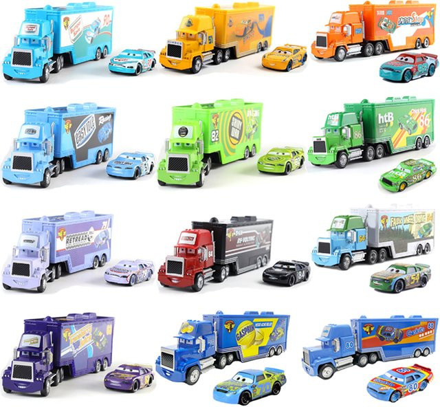 TAKARA TOMY Disney Cars 3 Movie Truck Set, Transporttruck, Rennwagen, Druckgussfahrzeug und Anhänger, 2-teiliges Set - Bild 1