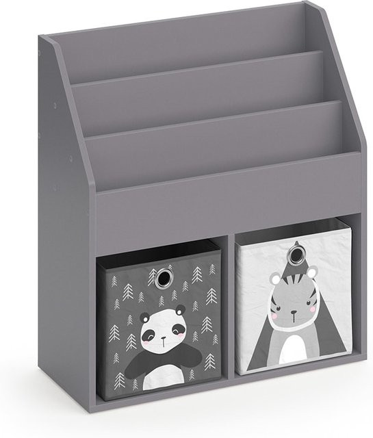 Vicco Kinderregal Luigi Bücherregal und Aufbewahrungsregal mit Faltbox in Grau - Bild 1