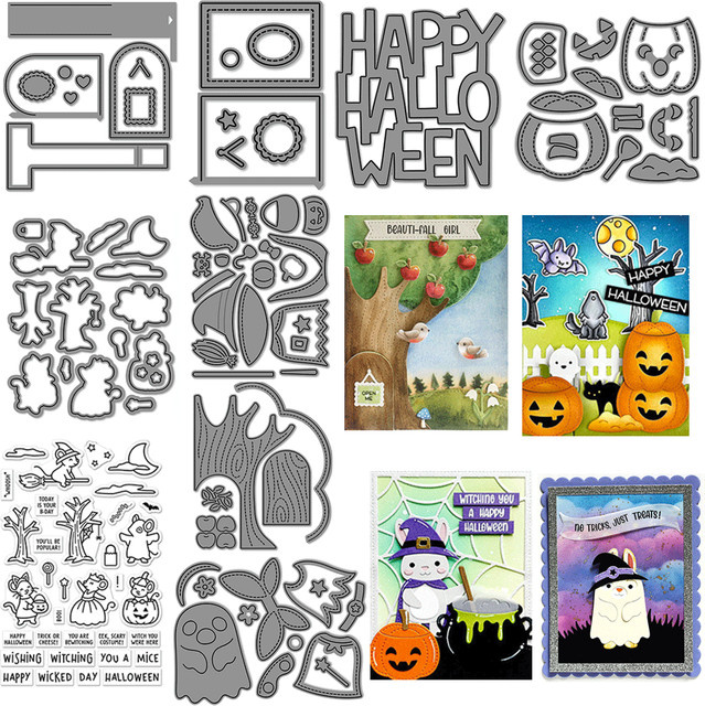 Halloween-Serie Metall-Stanzformen mit Kürbis und Geist in Silber für DIY-Kartenherstellung und Scrapbooking - Bild 1