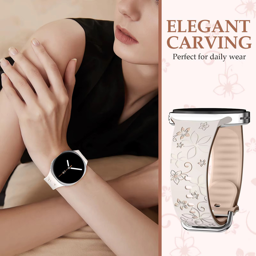 Uhrenarmband Silikon, Bicolor, mit Blumen graviert, Unisex - Bild 2