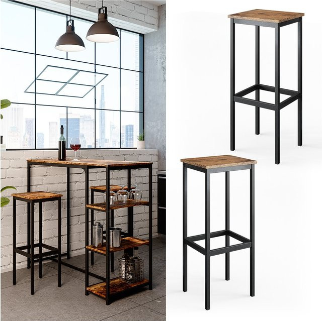 Vicco Barhocker 2er Set Küchenstühle in Antikholz-Optik mit Metallgestell und Fußstütze, Braun - Bild 1