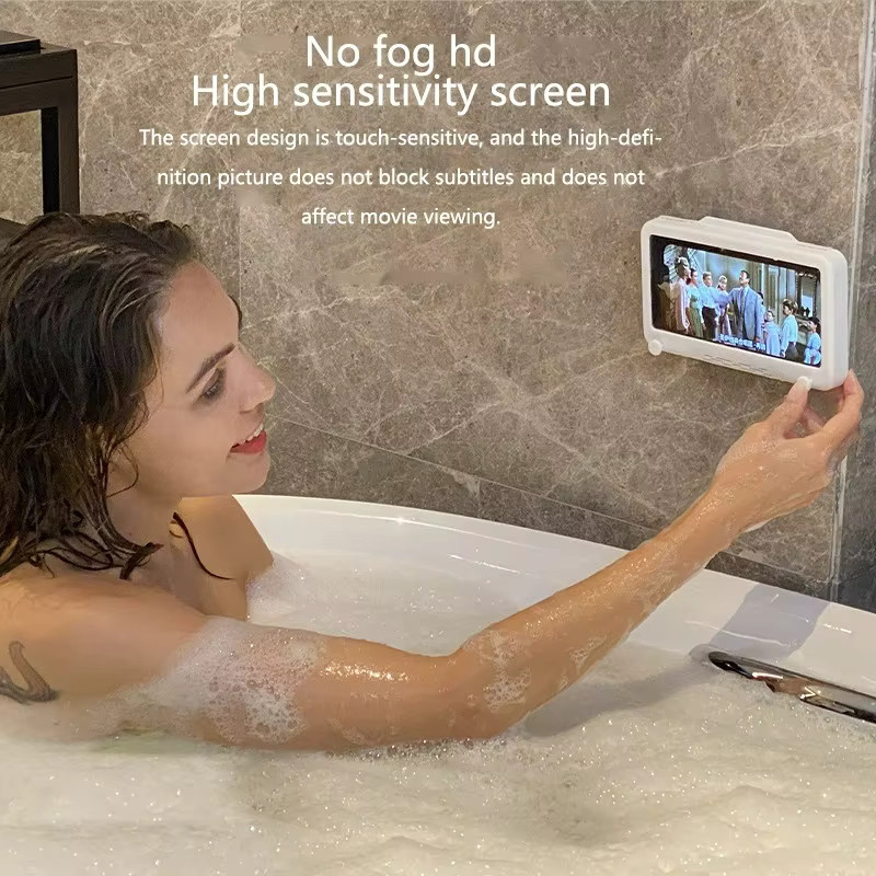 Maerknon Wasserdichter Antibeschlag Wandtelefonhalter in Weiß mit selbstklebender Handyhülle und Touchscreen-Funktion - Bild 5