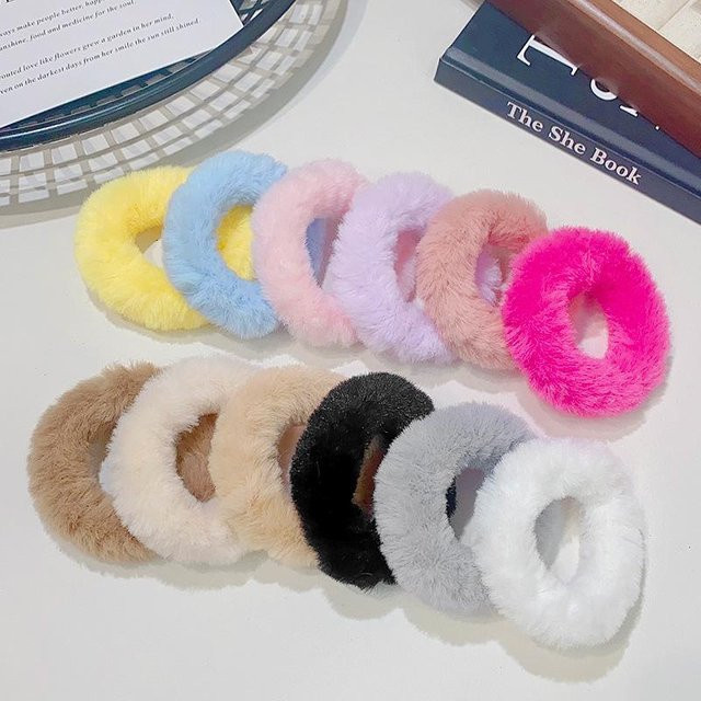 YULIN Haarbänder Plüsch, elastisch, pink, Kinder, 12 Stück/Set - Bild 1