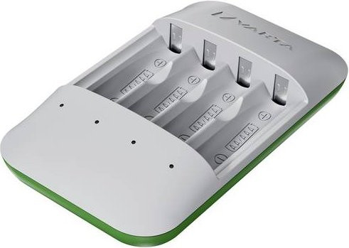 Varta Eco Charger Pro Rundzellen-Ladegerät für NiMH Akkus AAA und AA mit USB-Typ-C Anschluss in Grau und Grün - Bild 1