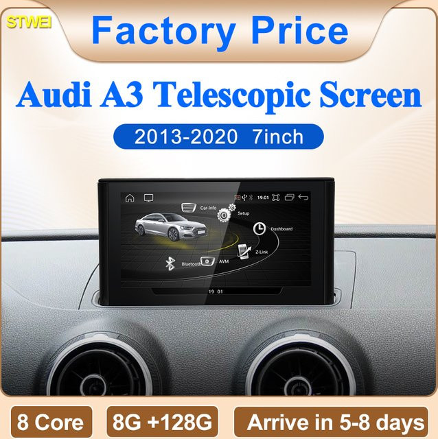 STWEI Android 13 Multimedia Autoradio mit 7 Zoll Lift-Funktion, 8 Core, Carplay und GPS für Audi A3 (Baujahre 2013-2018), Schwarz - Bild 1