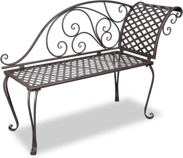 furnicato Garten-Chaiselongue aus Stahl in Antik Braun mit Schnörkel-Design - Bild 1