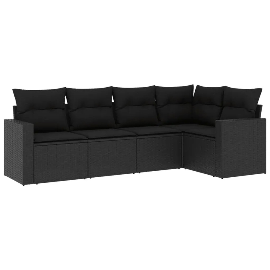 vidaXL 5-tlg Garten-Sofagarnitur in L-Form aus schwarzem PE-Rattan mit Kissen und pulverbeschichtetem Stahlgestell - Bild 2