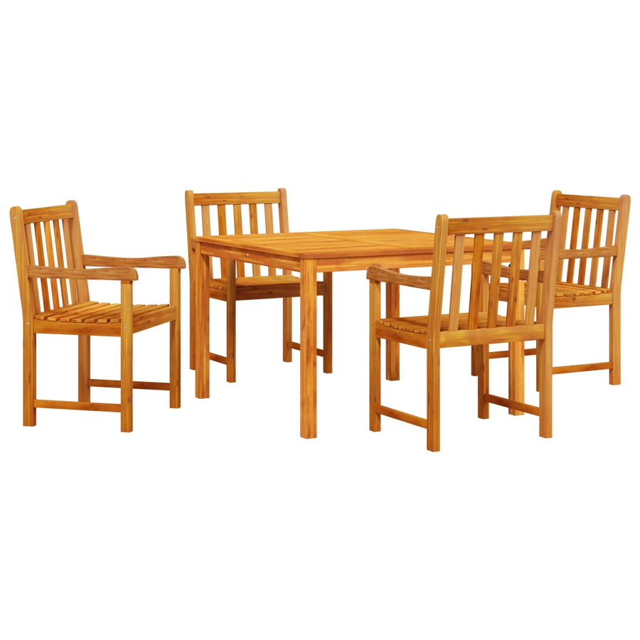 vidaXL 5-tlg Garten-Essgruppe aus Massivholz Akazie in Braun, quadratischer Tisch und 4 Stühle, rustikal und wetterfest, B/T/H: 110 x 110 x 75 cm (Tisch) und 45 x 45 x 45 cm (Stuhl) - Bild 2