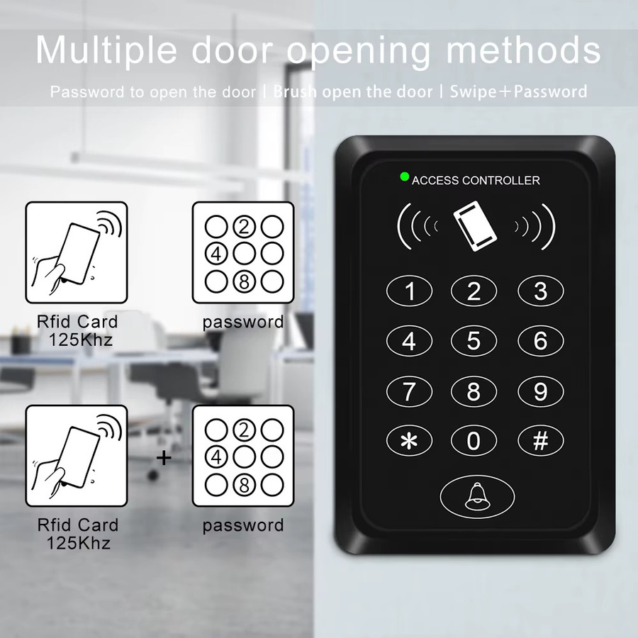 LUCKING DOOR RFID-Karten-Zugangskontrollsystem mit digitaler Tastatur in Schwarz, 125 kHz elektronisches Smart-Türschloss für Garage und Toröffner - Bild 2