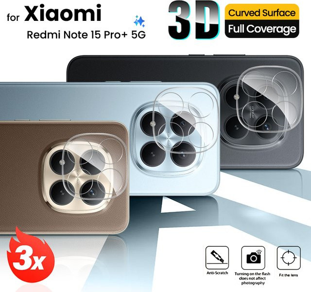 3er-Set Xiaomi Redmi Note 15 Pro Plus Klarglas Kameralinsenschutz aus gehärtetem Glas in Transparent - Bild 1