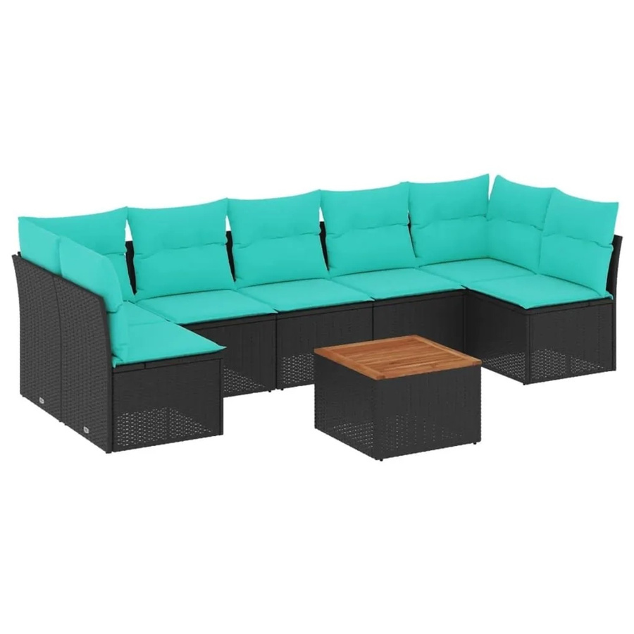 vidaXL 8-teilige Garten-Sofagarnitur aus Poly-Rattan und Akazienholz in Schwarz mit Kissen - Bild 2