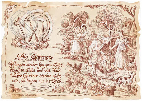 Zunftbild Gärtner als Paper Poster auf Antikpapier in den Farben Braun, Schwarz und Multicolour, Breite: 21,0 cm, Höhe: 29,7 cm - Bild 1
