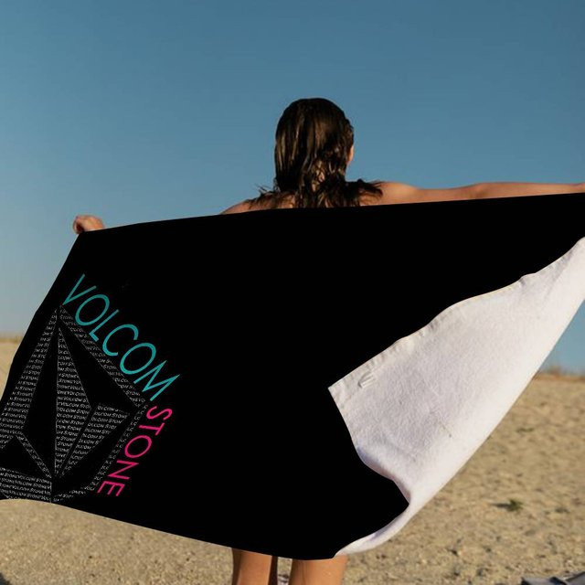 Volcom Logo Mikrofaser Strandtuch, schnelltrocknendes Pooltuch aus Polyester in Schwarz und Weiß, B: 30 cm, H: 60 cm - Bild 1
