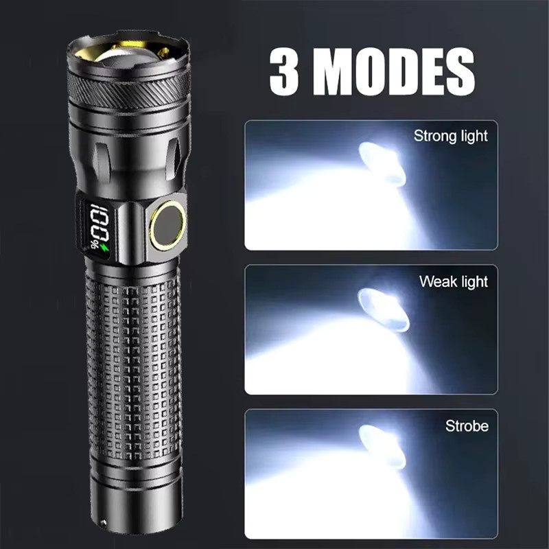 Mikenoon Wiederaufladbare LED-Taschenlampe aus Aluminiumlegierung in Schwarz mit Leistungsanzeige und wasserdichter Camping-Laternen-Funktion - Bild 2