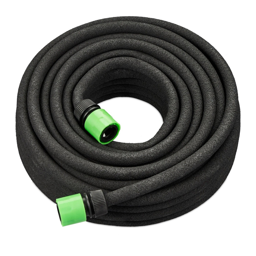 Relaxdays Perlschlauch Tropfschlauch aus Gummi und PVC in Schwarz und Grün mit Messing-Klickkupplung, Länge: 25 m, Durchmesser: 12/16 mm - Bild 2