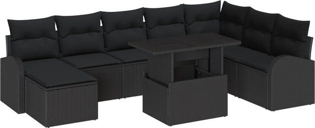 vidaXL Garten-Sofa-Set aus Poly-Rattan in Schwarz mit 9 Teilen, L-Form und integriertem Stauraum für Kissen - Bild 1