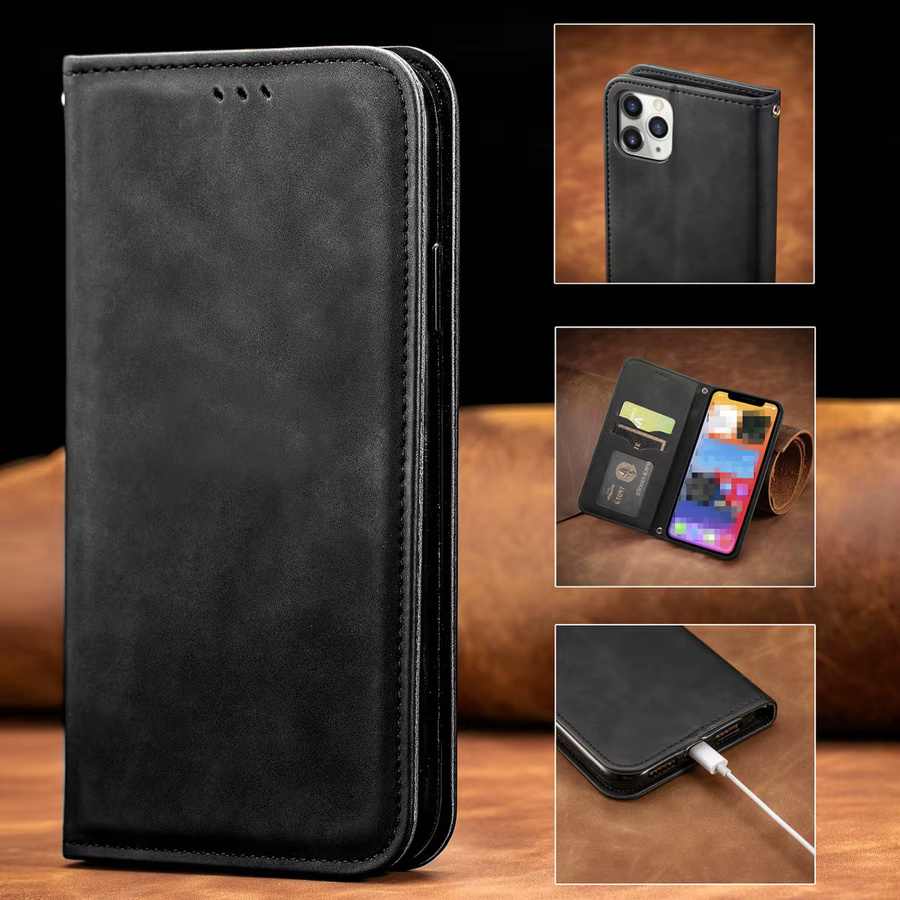 Business PU Leder Handyhülle für Samsung Galaxy S25 Plus S24 S23 Ultra S22 5G als stoßfeste Flip Book Card Wallet Cover in Schwarz - Bild 1