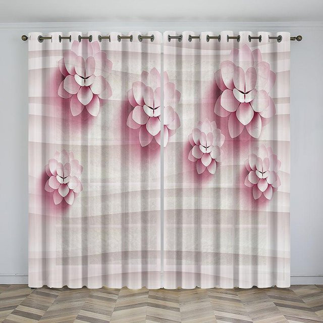 Yiran Furniture Blumen Fenstervorhänge aus Polyester, 2er-Set, semi-transparent, B: 50 cm, H: 130 cm - Bild 1
