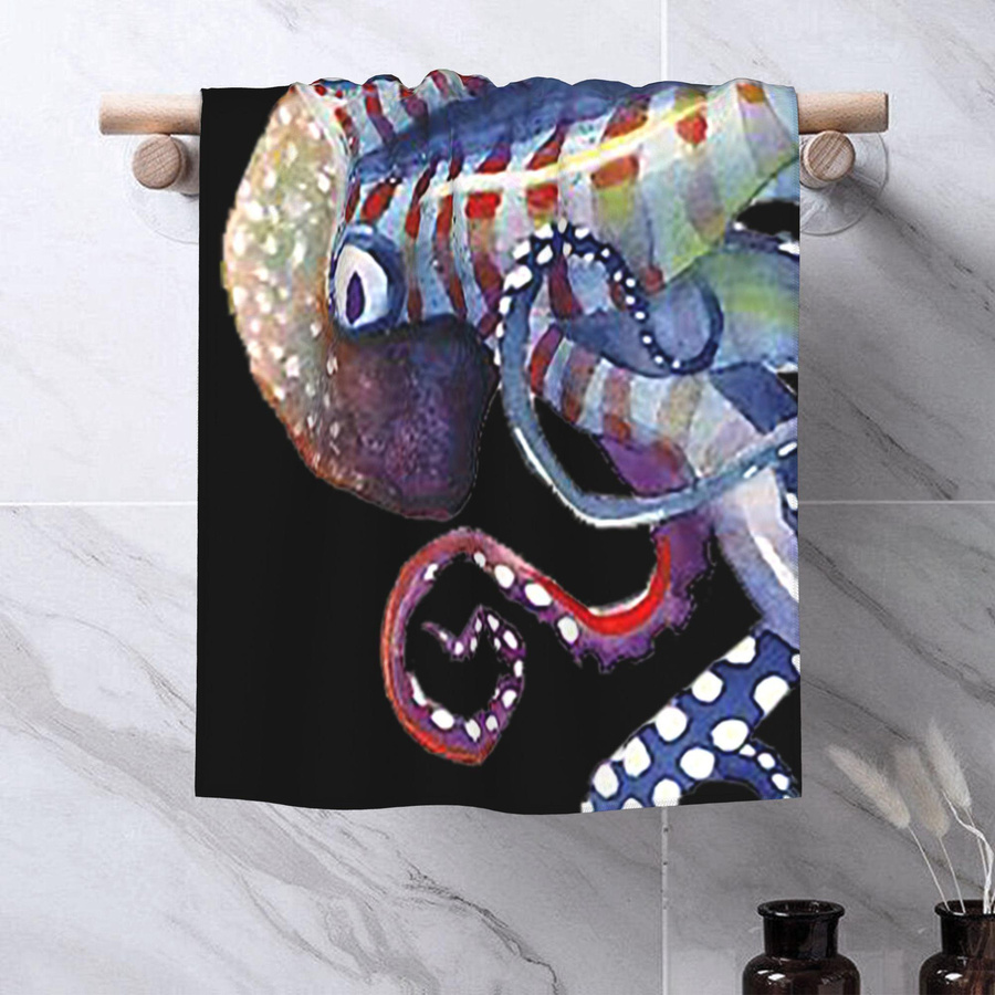 Weiches Baumwollhandtuch Oktopus-Design schnelltrocknend und atmungsaktiv, Farbe: Weiß, B: 30 cm, H: 60 cm - Bild 5