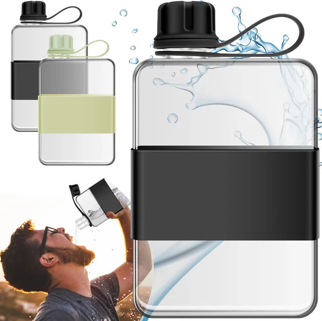 Willstar Wasserflasche aus Kunststoff, 500 ml, Schwarz Transparent, flach und schlank für Sport und Outdoor - Bild 1
