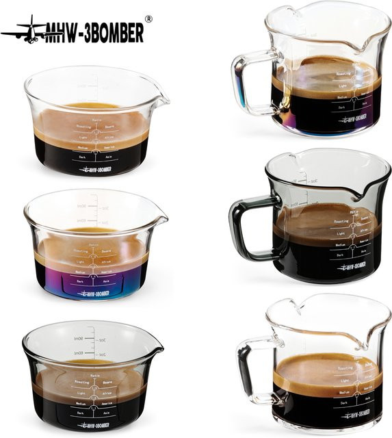 MHW-3BOMBER Espresso-Messbecher aus Glas mit Griff und Einzel-/Doppelausgießen, transparent, 120 ml - Bild 1