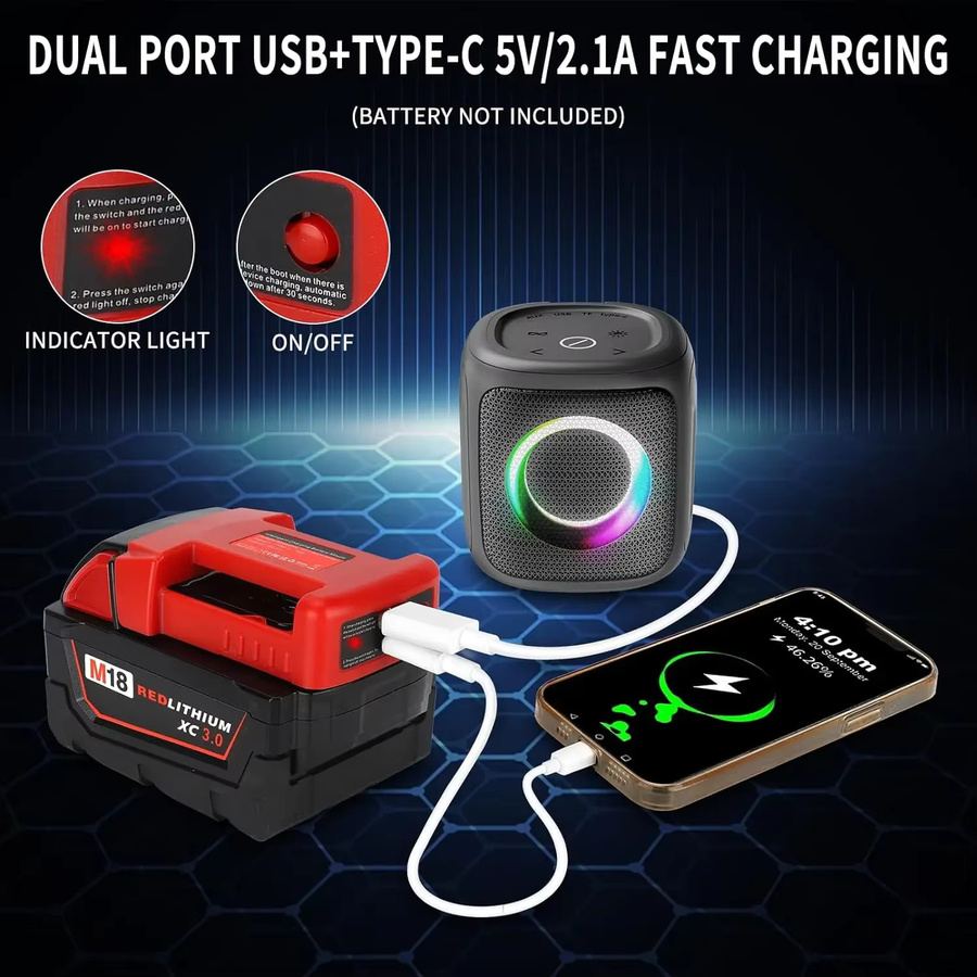 Milwaukee USB-Schnellladegerät für 18V Li-Ion Akkus mit USB-A und USB-C Ausgang in Rot - Bild 3