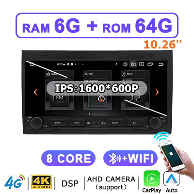 Naviunit Android 15 Autoradio mit 10,26 Zoll Bildschirm, Wireless Carplay, Bluetooth und Navigation für Audi A4 B6 S4 B7 RS4 sowie Seat Exeo (2002-2008), Schwarz - Bild 7