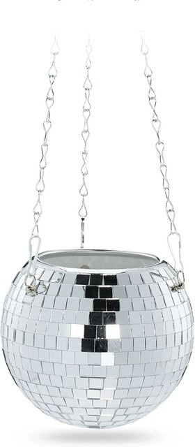 Hängender Relaxdays Pflanzentopf aus Glas in Silber im Discokugel-Design, Breite: 13 cm, Höhe: 15 cm - Bild 1