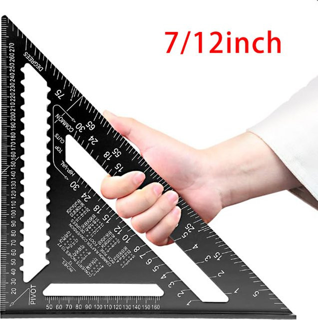 Präzises Dreiecksmessgerät aus Aluminiumlegierung für die Holzbearbeitung, schwarzes Winkellineal mit metrischer und imperialer Skala - Bild 1