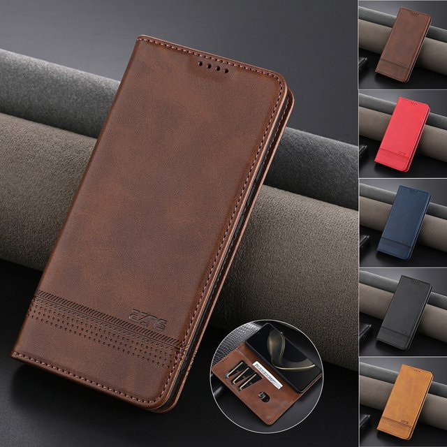 EUCAGR Brieftasche Telefonhülle aus PU-Leder für Samsung Galaxy S26 Ultra S25 S24 S23 S22 S21 S20 S10 S9 S8 mit Kabelhalterung in Braun - Bild 1