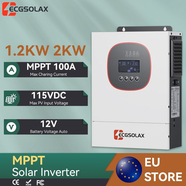 ECGSOLAX Hybrid-Solarwechselrichter 1,2KW/2KW Off-Grid mit MPPT 50A Laderegler in Weiß, Max. PV-Spannung 450V - Bild 1
