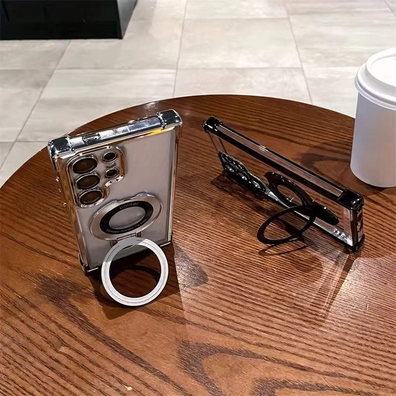 Magnetische Handyhülle für Samsung Galaxy S26 S25 S24 S23 S22 Ultra Plus, Anti-Drop Acryl Schutzhülle mit galvanisiertem Design in Gold und Transparent - Bild 2