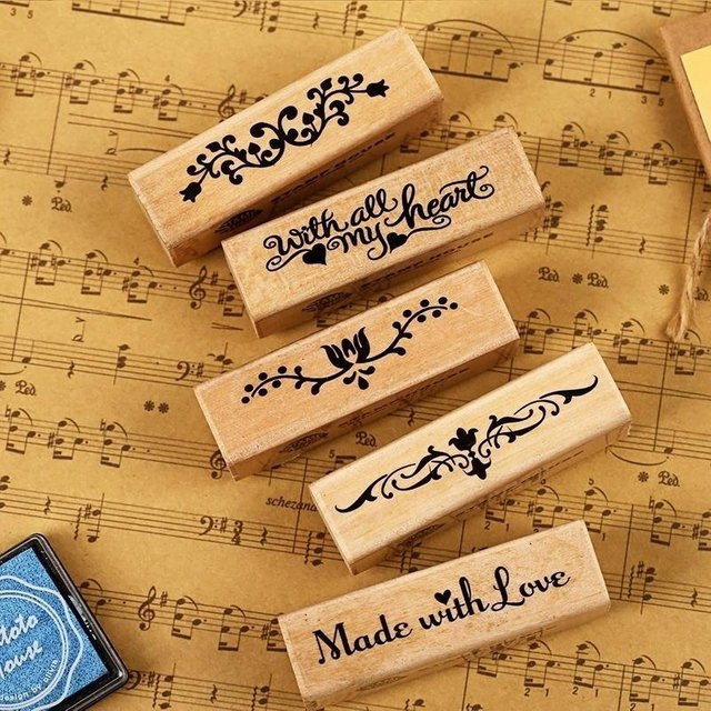 Vintage Holzstempel mit Streifen-Design für DIY Scrapbook und Fotoalben in Braun - Bild 1